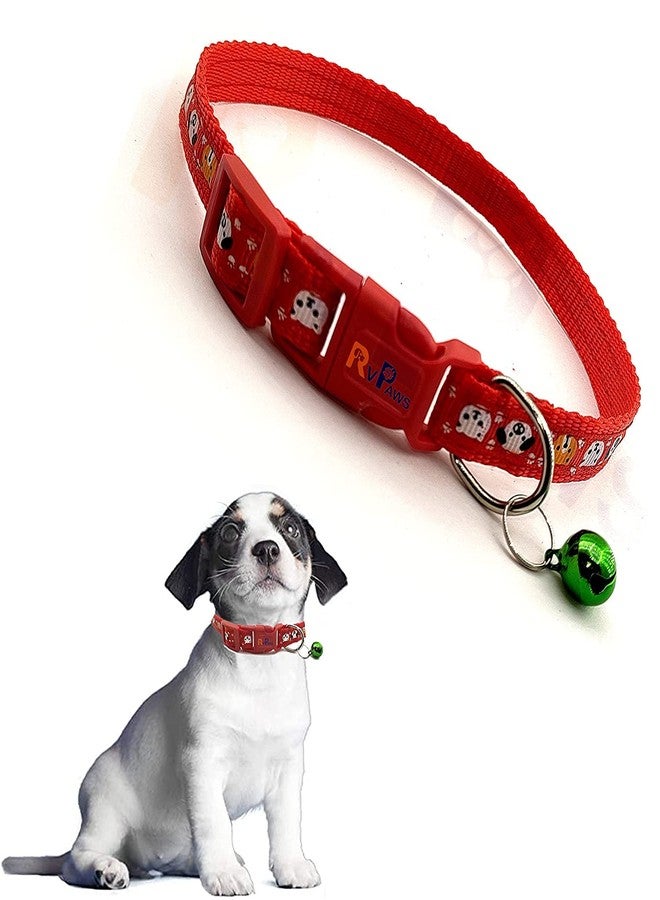 Pups&Pets Puppy Nylon 15MM Cute Soft Collar | Adjustable face Print with Sound Bell | Safe Neck Belt for Small Dogs and Cats - 1Pcs (RED) - Image 1